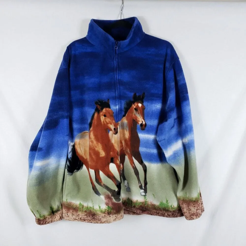 Back in the Saddle Equestrian Western Horse Fleece Jacket Mens XXL Cowboy Ranch